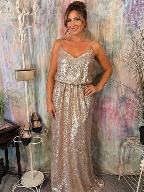 📌BELSOIE Champagne Sequin Bloused Bodice & Waist Prom - Evening - Cruise Dress